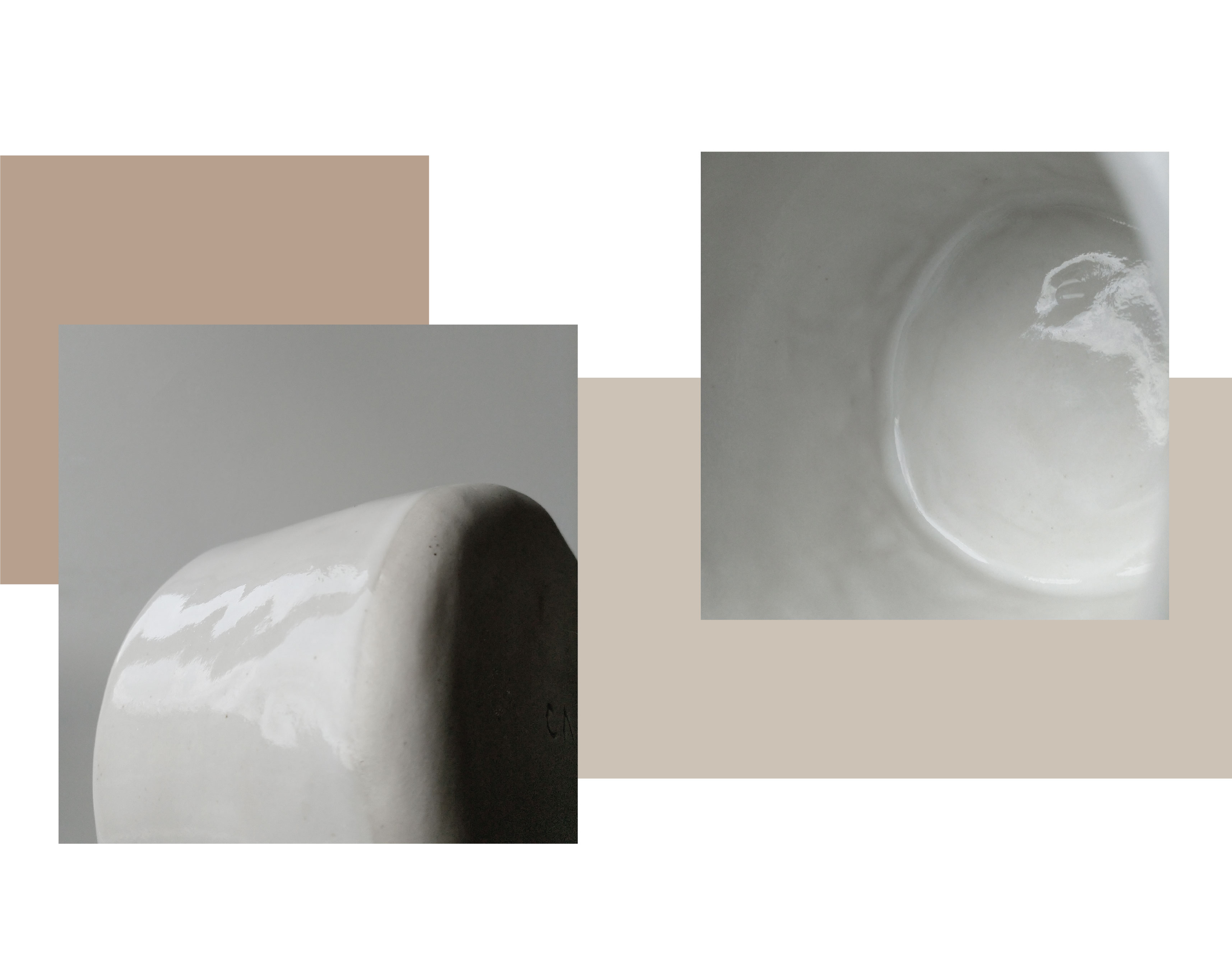 due immagini mostrano primo piano di superficie in ceramica bianca.