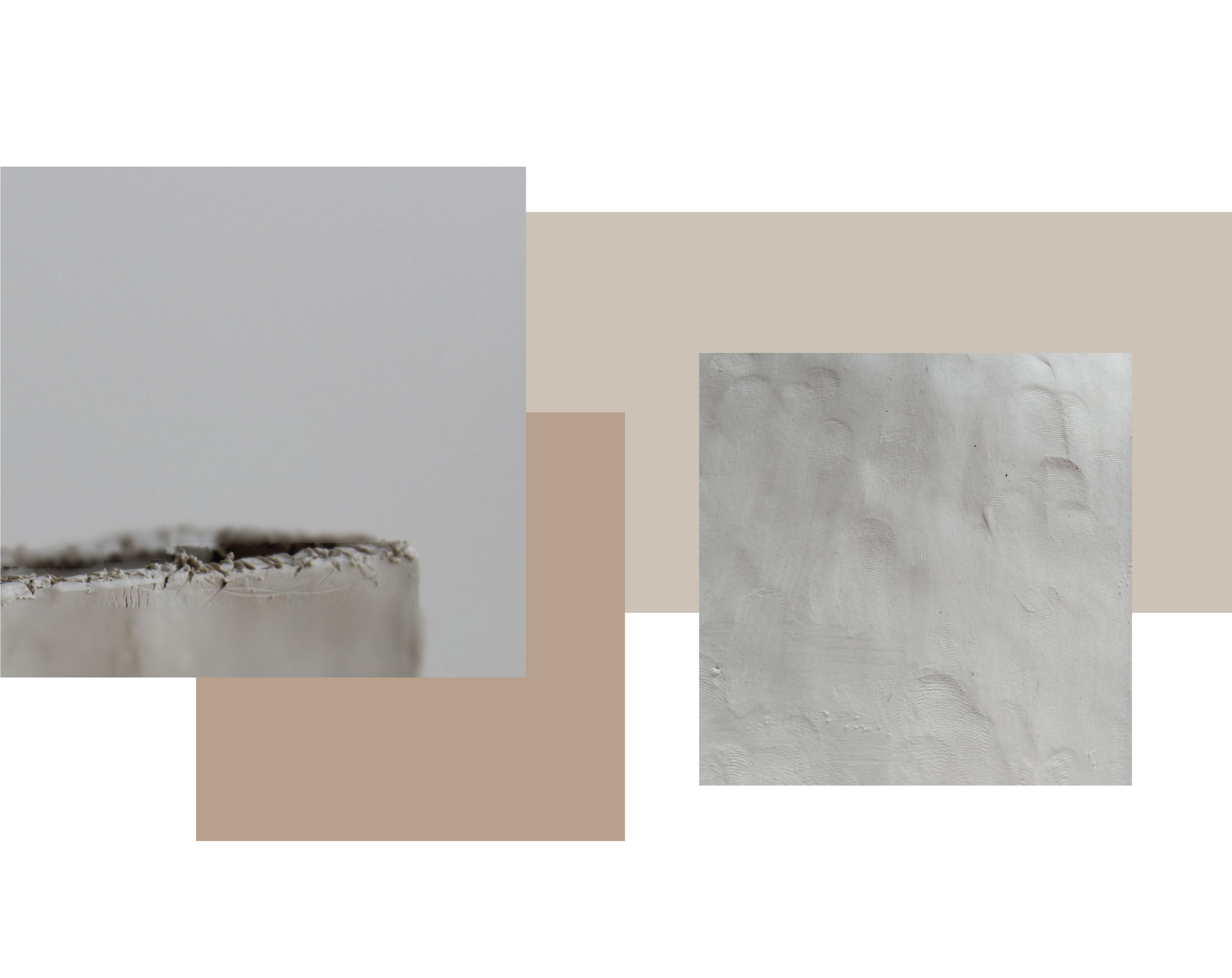  dwa zdjęcia. jeden pokazuje zbliżenie zarysowanej krawędzi gliny. Jeden pokazuje szczegóły na odciskach palców na mokrej powierzchni gliny kamionkowej.